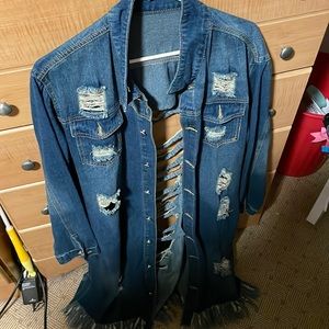 Long ripped jean jacket